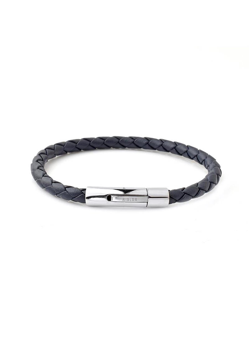 Riblor Fabio Leather Bracelet Navy Blue And Silver - Image 1